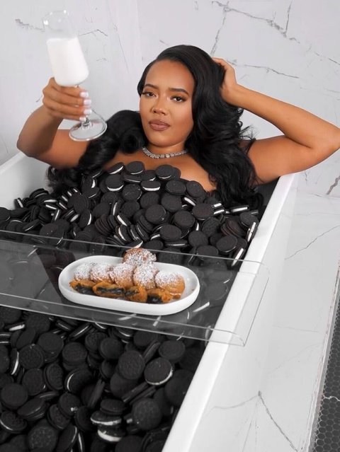 Shoe designer Angela Simmons in the first decade of July 2024 announces a new line of vegan cookies by bathing in them. (Photo by Angela Simmons/Instagram)