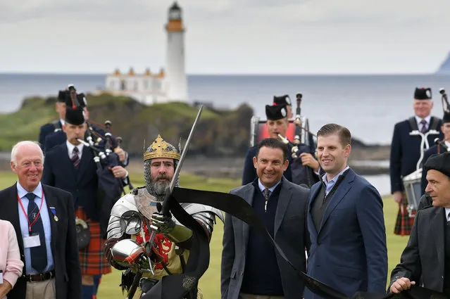 Eric Trump and his wife Lara attend the ceremonial ribbon cutting at Trump Turnberry's new golf course the King Robert The Bruce course on June 28, 2017 in Turnberry, Scotland. Formerly the Kintyre Course, it has been redesigned and upgraded and forms the second course to the acclaimed championship Ailsa course. (Photo by Jeff J. Mitchell/Getty Images)