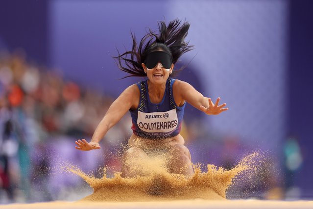 Rosibel Colmenares of Team Venezuela competes in the Women's Long Jump - T11 Final on day two of the Paris 2024 Summer Paralympic Games at Stade de France on August 30, 2024 in Paris, France. (Photo by Ezra Shaw/Getty Images)