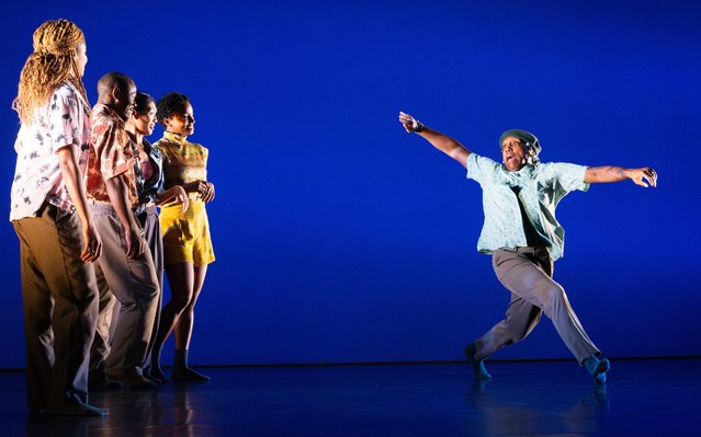 A dancer performing on a stage, watched by other dancers on January 29, 2025. An Untitled Love, which was choreographed by Kyle Abraham and performed at Sadler’s Wells theatre in London is an exaltation of Black life and love in the US. It was shortlisted for the Rose International Dance Prize, which is a new biennial award for original dance creations in any style from across the globe. (Photo by Elliott Franks/The Times)