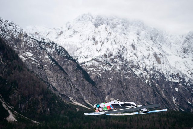 Slovenia's Domen Prevc competes in the Men Flying Hill Individual competition of the FIS Ski Jumping World Cup in Planica, on March 30, 2025. (Photo by Jure Makovec/AFP Photo)