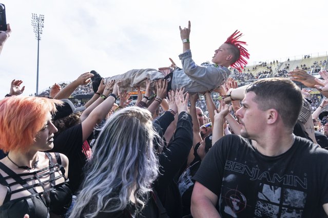 Festivalgoers are seen during Sonic Temple Art and Music Festival on Saturday, May 10, 2025, at Historic Crew Stadium in Columbus, Ohio. (Photo by Amy Harris/Invision/AP Photo)