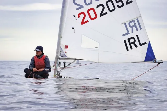Sam Kelly from East Down Yacht Club competes in the ILCA 6 class race at the Investwise Irish Sailing Youth National Championships 2023 on Sunday, April 16, 2023 hosted by Howth Yacht Club. (Photo by David Branigan/Oceansport)