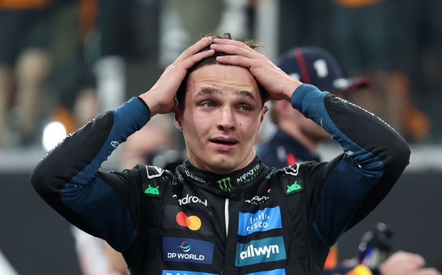 Mclaren driver Lando Norris celebrates becoming world champion in Abu Dhabi Grand Prix 2025 at Yas Marina Circuit on December 7, 2025. (Phoot by Chris Whiteoak/The National)