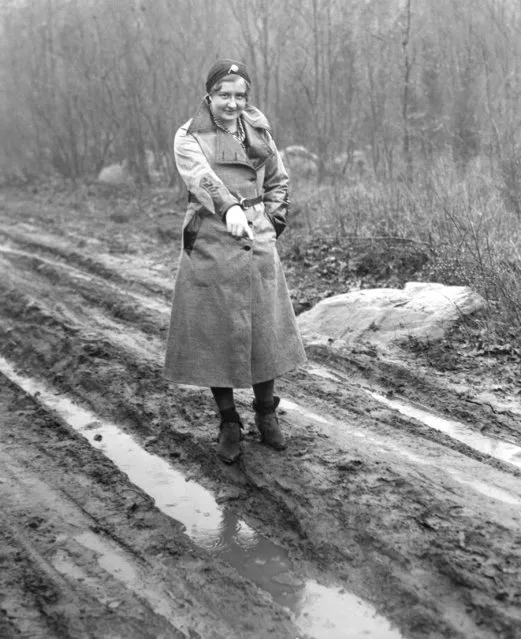 Miss Teresa Derci, 21, of Wertsville, N.J., walks near her home as she pointed out tracks of an automobile which she believes may have some bearing of the Lindbergh kidnapping case, March 17, 1932. Miss Derci said three men in an automobile stopped near her home on Feb. 22 and asked the way to the Lindbergh home. It was deduced by some observers that the planning of the kidnapping may have been made that day, although the Lindbergh baby was at the Morrow home in Englewood, N.J., at the time. (Photo by AP Photo)