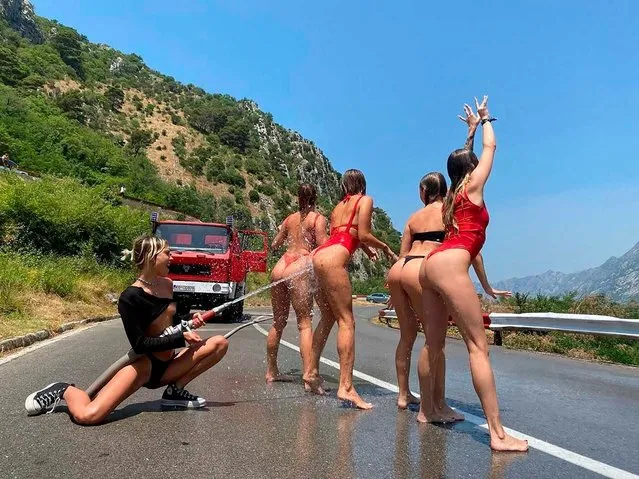 Three members of the notorious “Ukrainian Butt Squad” were arrested in Montenegro in July 2021 after “shamelessly” undressing and spraying each other with a firehouse on a public road. It is the latest legal scandal to grip the group of women, who were previously jailed for a racy balcony shoot on a skyscraper in Dubai. (Photo from social networks)