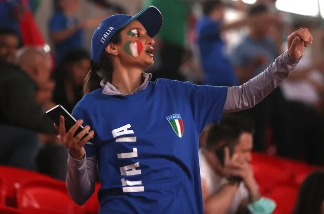 A fan of Italy wearing face paint shows their support prior to the UEFA Euro 2020 Championship Final between Italy and England at Wembley Stadium on July 11, 2021 in London, England. (Photo by Catherine Ivill – UEFA/UEFA via Getty Images)