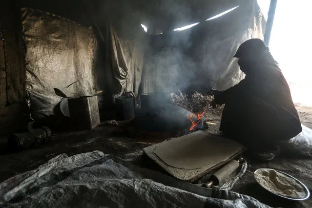 An internally displaced Syrian woman who fled Raqqa city makes bread inside a tent in Ras al-Ain province, Syria January 22, 2017. (Photo by Rodi Said/Reuters)
