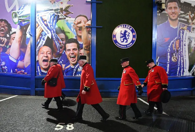 Chelsea Pensioners arrives at Stamford Bridge ahead of the UEFA Europa League round of 16 first leg soccer match Chelsea vs Dynamo Kiev in London, Britain, 07 March 2019. (Photo by Andy Rain/EPA/EFE)