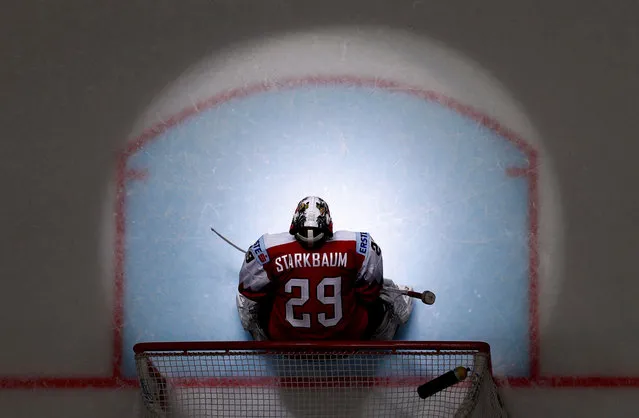 Austria’s Bernhard Starkbaum in action during the IIHF Men's Ice Hockey World Championships Group B match between Norway and Austria on May 17, 2019 in Bratislava. (Photo by Vasily Fedosenko/Reuters)