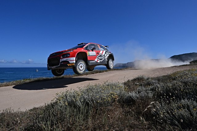 French driver Yohan Rossel and and co-driver Arnaud Dunand compete in their Citroen C3, on June 2, 2024 during the SS14 special between Sassari and Argentiera, of the Rally of Sardegna, 5th round of the FIA World Rally Championship. (Photo by Andreas Solaro/AFP Photo)