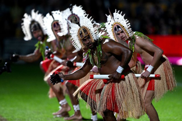 Indigenous Dancers perform before the round 12 NRL match between Brisbane Broncos and Penrith Panthers at Suncorp Stadium on May 18, 2023 in Brisbane, Australia. (Photo by Bradley Kanaris/Getty Images)