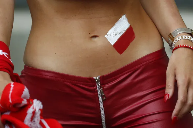 Football Soccer, Switzerland vs Poland, EURO 2016, Round of 16, Stade Geoffroy-Guichard, Saint-Étienne, France on June 25, 2016. Poland fan before the game. (Photo by Kai Pfaffenbach/Reuters/Livepic)
