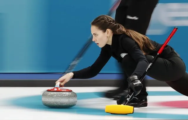 Anastasia Bryzgalova of team Olympic Athlete from Russia during the curling Mixed Doubles Round Robin Session 3 between team Olympic Athlete from Russia and Finland at the Curling Centre in Gangneung, South Korea on Thursday, February 9, 2018. (Photo by Cathal Mcnaughton/Reuters)