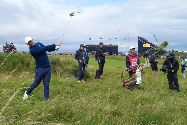 Rory McIlroy of Northern Ireland plays out of the rough on the 2nd hole during the second round of the British Open golf championship at the Royal Portrush Golf Club, Northern Ireland, Friday, July 18, 2025. (Photo by USA Today)