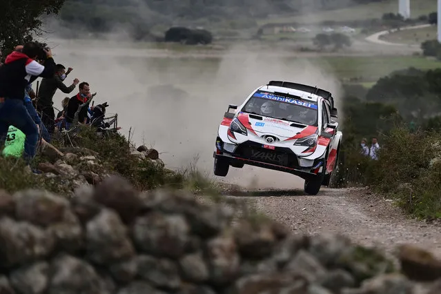 Japanese driver Takamoto Katsuta steers a Toyota Yaris WRC  assisted by British co-driver Daniel Barritt during the Rally of Sardinia in Budduso on October 10, 2020. (Photo by Miguel Medina/AFP Photo)