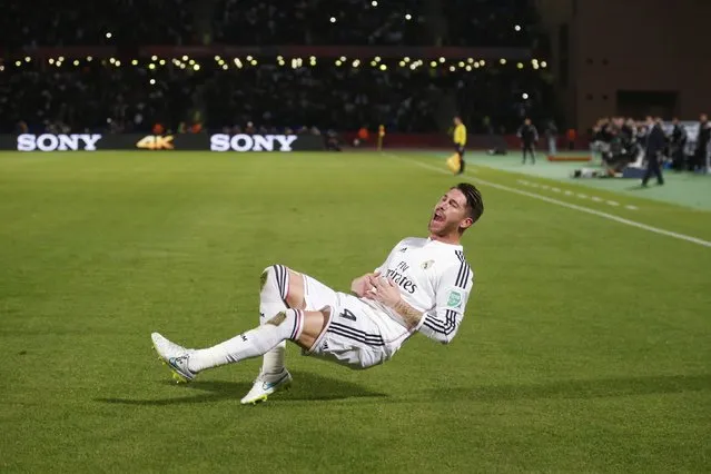 Sergio Ramos of Spain's Real Madrid celebrates after scoring against Mexico's Cruz Azul during their semi-final soccer match in FIFA Club World Cup at Marrakech stadium December 16, 2014. (Photo by Youssef Boudlal/Reuters)