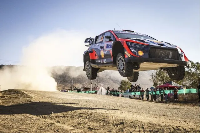 Spanish drivers Dani Sordo and Candido Carrera takes to the air for the Hyundai Shell Mobis world rally team during the Rally Guanajuato Mexico, the third round of the 2023 world rally championships, held in Leon, 400km from Mexico City on March 18, 2023. (Photo by Nikos Katikis/DPPI/Rex Features/Shutterstock)