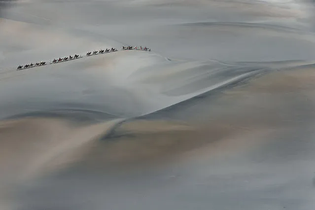 “A camel train taking tourists on a trip into the sand dunes of the Gobi desert”. (Photo by Ian Webb/The Guardian)