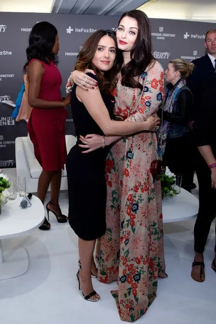 Salma Hayek and Aishwarya Rai attend the Variety Celebration of UN Women at Radisson Blu on May 16, 2015 in Cannes, France. (Photo by Clemens Bilan/Getty Images for Frederique Constant)