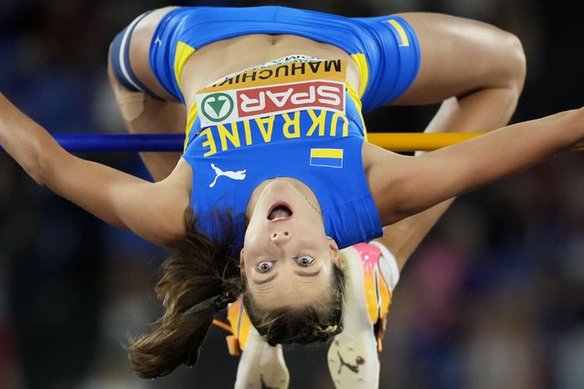 Yaroslava Mahuchikh, of Ukraine, makes an attempt in the women's high jump qualification at the the European Athletics Championships in Rome, Friday, June 7, 2024. (Photo by Andrew Medichini/AP Photo)