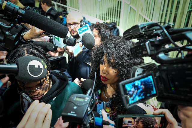 Marysthell Garcia Polanco addresses the media on February 15, 2023 at a Milan special courthouse, following a court decision wether media mogul and senator Silvio Berlusconi bribed witnesses to lie about his “bunga bunga” parties in an underage prostitution case. An Italian court on February 15 acquitted former prime minister Silvio Berlusconi of bribing witnesses to lie about his controversial “bunga bunga” parties, his lawyer announced. (Photo by Piero Cruciatti/AFP Photo)