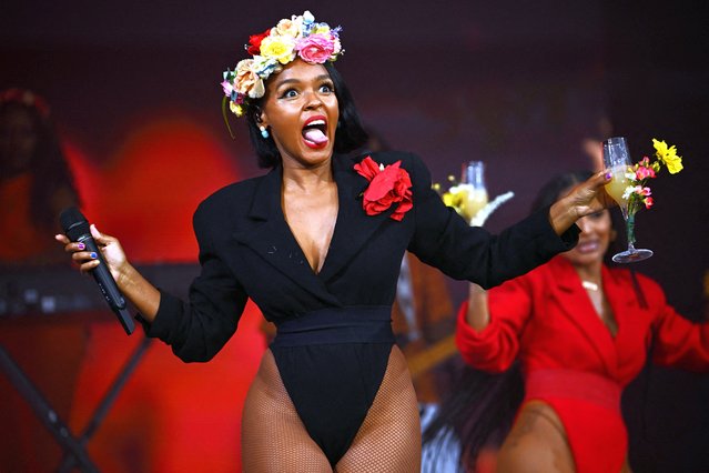 American singer-songwriter and rapper Janelle Monae performs on the Pyramid Stage during the Glastonbury Festival at Worthy Farm, in Pilton, Somerset, Britain, on June 30, 2024. (Photo by Dylan Martinez/Reuters)