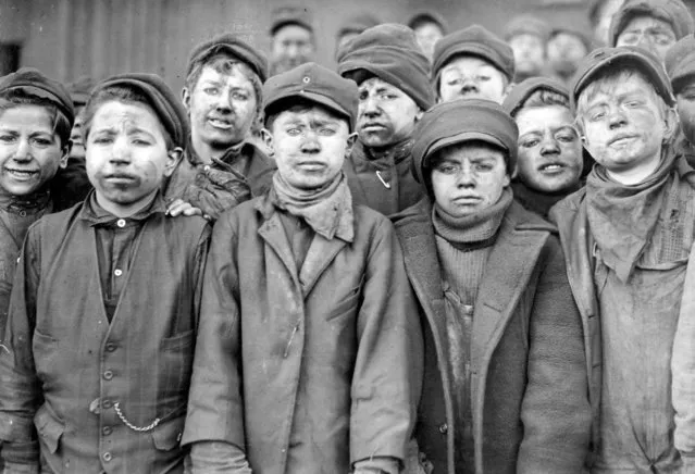 Group portrait of boys working in #9 Breaker Pennsylvania Coal Company, Hughestown Borough, Pittston, PA, 1908. (Photo by Lewis W. Hine/Buyenlarge/Getty Images)