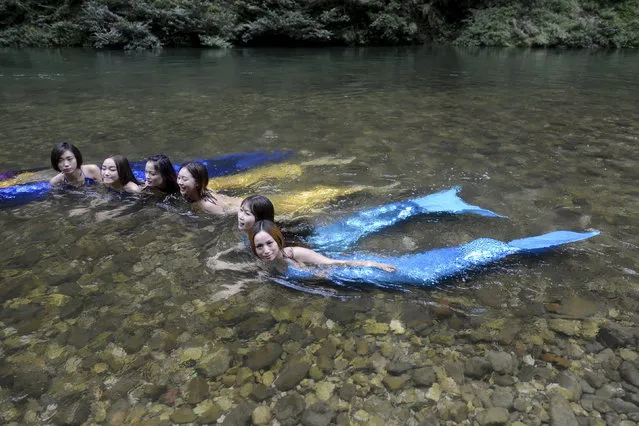 Women dressed as mermaids swim in a river, as part of a promotional campaign at a tourism resort in Yongshun county, Hunan province, China, August 4, 2015. (Photo by Reuters/Stringer)
