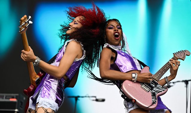 English rock duo The Nova Twins perform on the Other Stage on day 5 of the Glastonbury festival in the village of Pilton in Somerset, southwest England, on June 25, 2023. The festival takes place from June 21 to June 26. (Photo by Oli Scarff/AFP Photo)