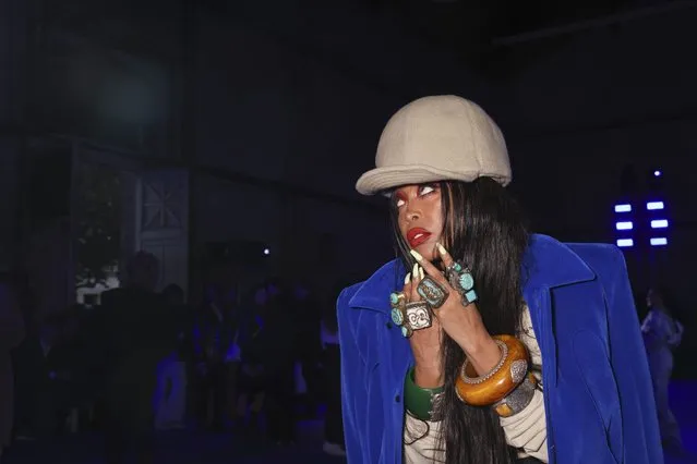 Erykah Badu arrives for the Off-White ready-to-wear Spring/Summer 2023 fashion collection presented Thursday, September 29, 2022 in Paris. (Photo by Vianney Le Caer/Invision/AP Photo)