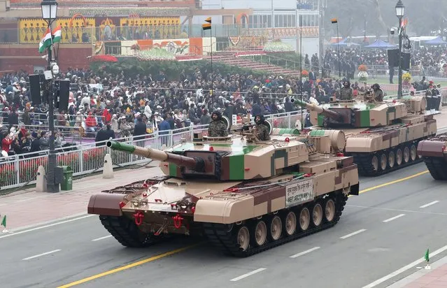 Indian Army's “Arjun” tanks join a parade during the 74th Republic Day celebrations in New Delhi, India, 26 January 2023. (Photo by Hjarish Tyagi/EPA/EFE)