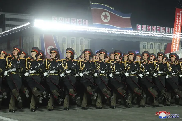 In this photo provided by the North Korean government, a military parade is held to mark the 75th founding anniversary of the Korean People’s Army on Kim Il Sung Square in Pyongyang, North Korea Wednesday, February 8, 2023. (Photo by Korean Central News Agency/Korea News Service via AP Photo)