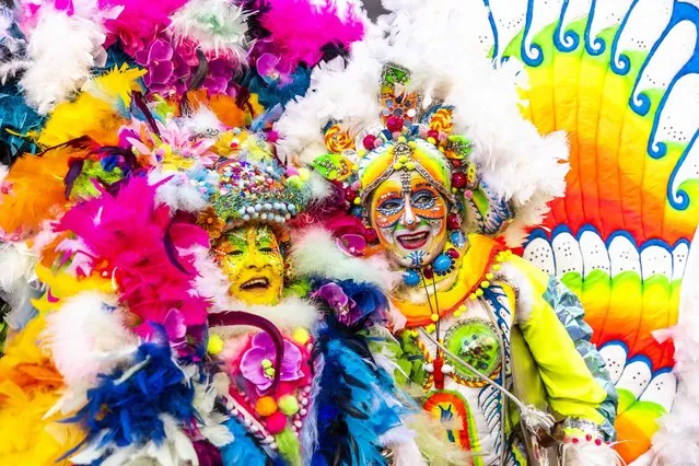 Carnival goere is dressed up for the carnival parade without floats before the advent of Ash Wednesday, the first day of Lent, in Maastricht on February 27, 2022.(Photo by Marcel Van Hoorn/ANP via AFP Photo)