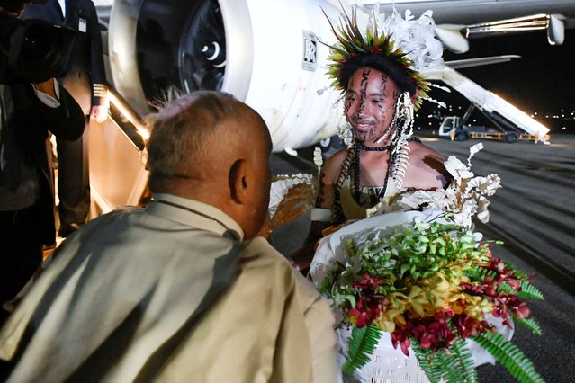 Pope Francis arrives at the Port Moresby International Airport, near Port Moresby, Papua New Guinea on September 6, 2024. (Photo by Vatican Media/­Handout via Reuters)