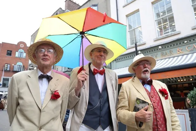 John Dredge, Terence Killeen and Paul Tyrrell on Dublin’s South Ann Street on Bloomsday on June 16, 2023. (Photo by Nick Bradshaw/The Irish Times)