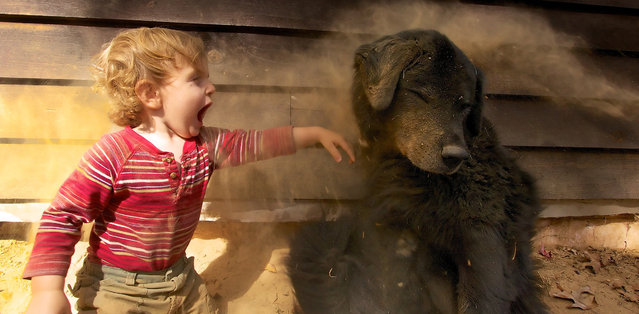 “Our two year old son playing in the dirt with our dog Raine”. (Photo and caption by Christopher Port)
