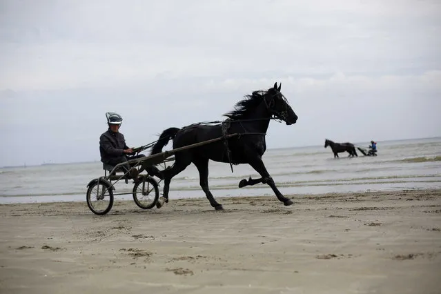 Riders take their horse and buggy on Utah Beach, in Normandy, western France, Friday, May 10, 2019. (Photo by Thibault Camus/AP Photo)