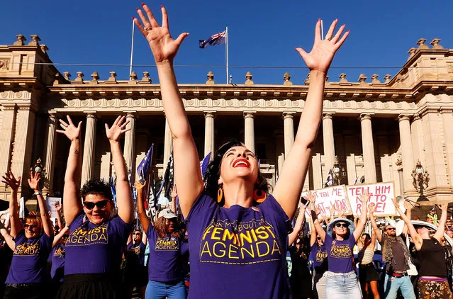 Thousands of demonstrators attend a Rally for International Women's Day on March 8, 2017 in Melbourne, Australia. Marchers were calling for de-conolisation of Australia, an end to racism, economic justice for all women and reproductive justice, as well as supporting the struggle for the liberation of all women around the world, inclusive of trans women and s*x workers. (Photo by Daniel Pockett/Getty Images)