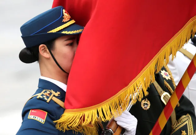 A member of honour guards attends a welcoming ceremony for Norway's Prime Minister Erna Solberg (not pictured) outside the Great Hall of the People in Beijing, China April 7, 2017. (Photo by Jason Lee/Reuters)