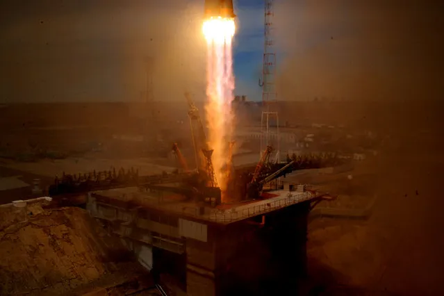 Russia's Soyuz MS-04 spacecraft carrying Russian cosmonaut Fyodor Yurchikhin and NASA astronaut Jack David Fischer, members of the main crew of the 51/52 expedition to the International Space Station (ISS), blasts off to the ISS from the launch pad at the Russian-leased Baikonur cosmodrome on April 20, 2017. (Photo by Kirill Kudryavtsev/AFP Photo)