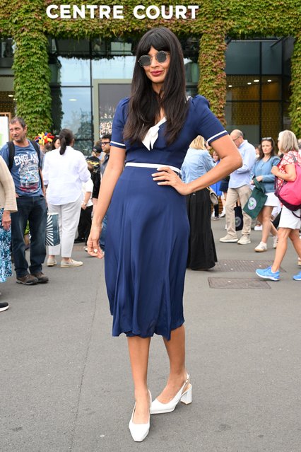 English actress Jameela Jamil attends day one of the Wimbledon Tennis Championships at the All England Lawn Tennis and Croquet Club on July 01, 2024 in London, England. (Photo by Karwai Tang/WireImage)