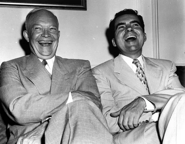 Gen. Dwight D. Eisenhower, left, and Sen. Richard Nixon of California, 1952 Republican nominees for President and Vice President of the U.S., respectively, enjoy a good laugh at the Blackstone Hotel in Chicago, July 12, 1952, as they posed for photographers. (Photo by AP Photo)