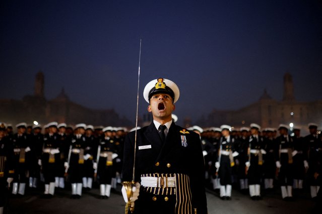 Indian soldiers march during a rehearsal for the upcoming Republic Day parade in New Delhi, India, on January 9, 2025. (Photo by Anushree Fadnavis/Reuters)