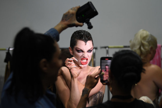 A model poses backstage ahead of the Nicol & Ford show during Australian Fashion Week Presented By Pandora 2024 at Carriageworks on May 15, 2024 in Sydney, Australia. (Photo by Wendell Teodoro/Getty Images for AFW)