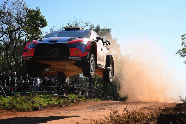 Belgium Driver Thierry Neuville And Co-driver Martijn Wydaeghe compete in their Hyundai i20 N Rally1 during the Nueva Alborada stage of the WRC Rally Paraguay, the 10th round of the FIA World Rally Championship (WRC), near Encarnacion, Paraguay on August 29, 2025. (Photo by Luis Robayo/AFP Photo)