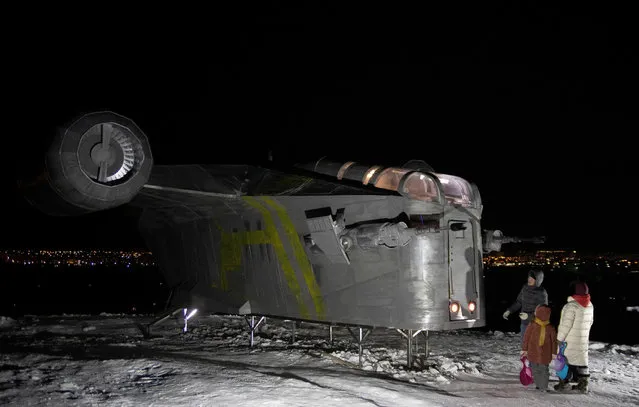 A view of a mockup of the Razor Crest spaceship from The Mandalorian drama series set within the Star Wars universe in Yakutsk, Sakha Republic (Yakutia), Russia on March 12, 2021. Fans have built the replica in several months. The length of the mockup is 14 m, its width is 10 m and its height is 4 m; it weighs over a tonne. (Photo by Reuters/Stringer)