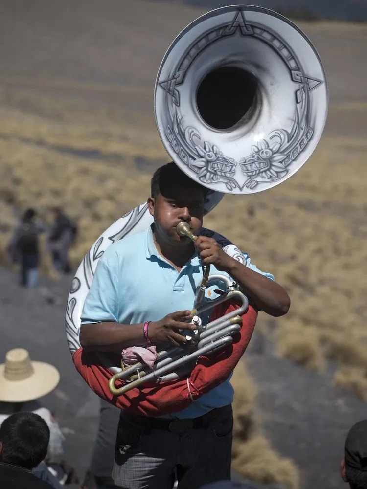 Pilgrims on the Slopes of Popocatepetl Volcano in Mexico