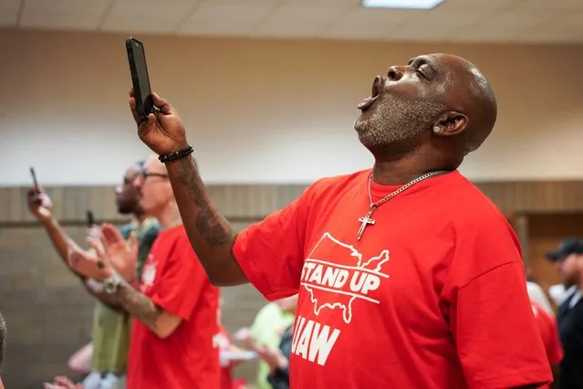A man reacts as the result of a vote comes in favour of the hourly factory workers at Volkswagen's assembly plant to join the United Auto Workers (UAW) union, at a watch party in Chattanooga, Tennessee, U.S., April 19, 2024. (Photo by Seth Herald/Reuters)