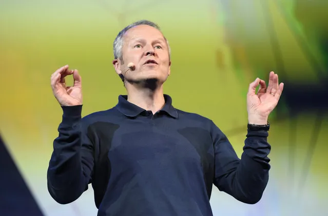 Ubisoft CEO Yves Guillemot addresses the audience at Ubisoft's E3 2015 Conference at the Orpheum Theatre on Monday, June 15, 2015, in Los Angeles. (Photo by Chris Pizzello/Invision/AP)